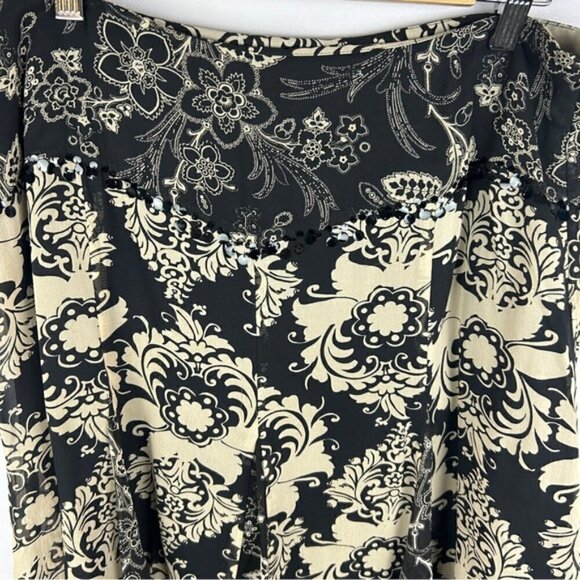 Mac & Jac Silk Floral Embellished Knee High Skirt Size 14 Black Tan - Picture 3 of 10